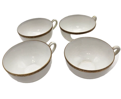 Nippon Cups Gold Rim Trim Handle Tea Coffee Handpainted Intricate Set Of 4 Vtg