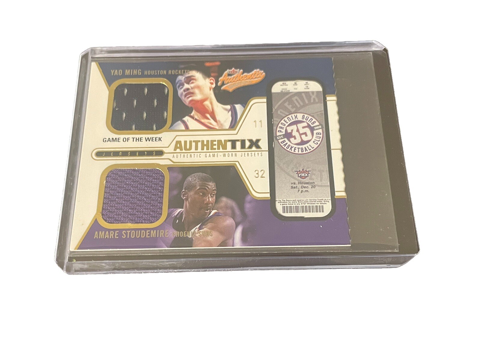 2003 Fleer Authentix #YM-AS Yao Ming, Amare Stoudemire Game Worn Jersey