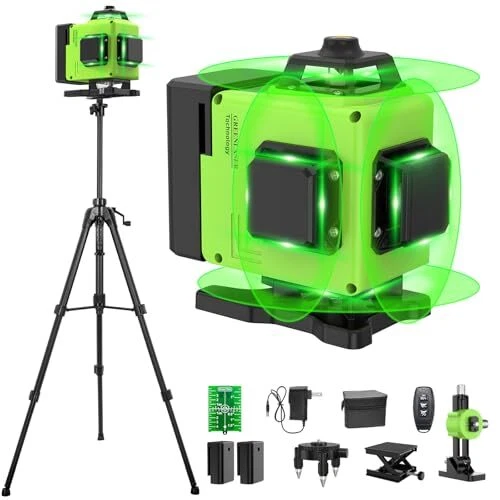 Laser Level with tripod 16 Lines Self Leveling, 4x360° 4D Green Light Green