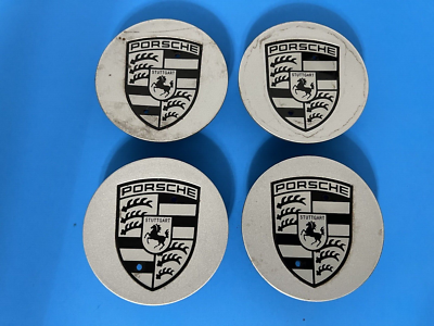 PORSCHE GENUINE FACTORY ORIGINAL OEM SILVER CENTER CAPS SET 7L5