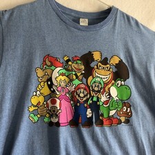 Super Mario T-shirt Large Vintage 2010 Y2K Blue USA Fabric Cotton Polyester