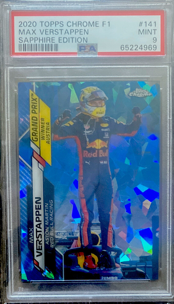 2020 Topps Chrome Formula 1 Sapphire Max Verstappen Prix Winner #141 PSA 9
