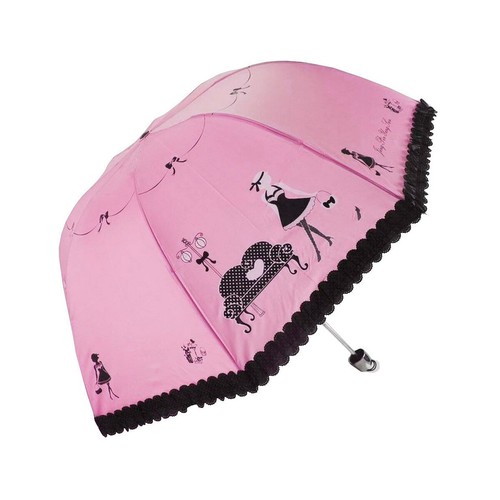 Pink Lace Ultraviolet-Proof Folding Umbrella Dome Parasol Sun & Rain Umbrella - Picture 2 of 3