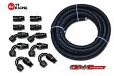 8-AN AN8 Braided Steel PTFE Fuel Hose Black 20FT 6M + Swivel Teflon Fitting Kit+
