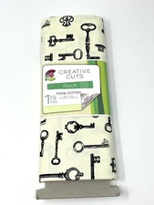 CREATIVE CUTS Duck 100% Cotton Fabric Material 1.5 Yards Ivory w/ Key Design