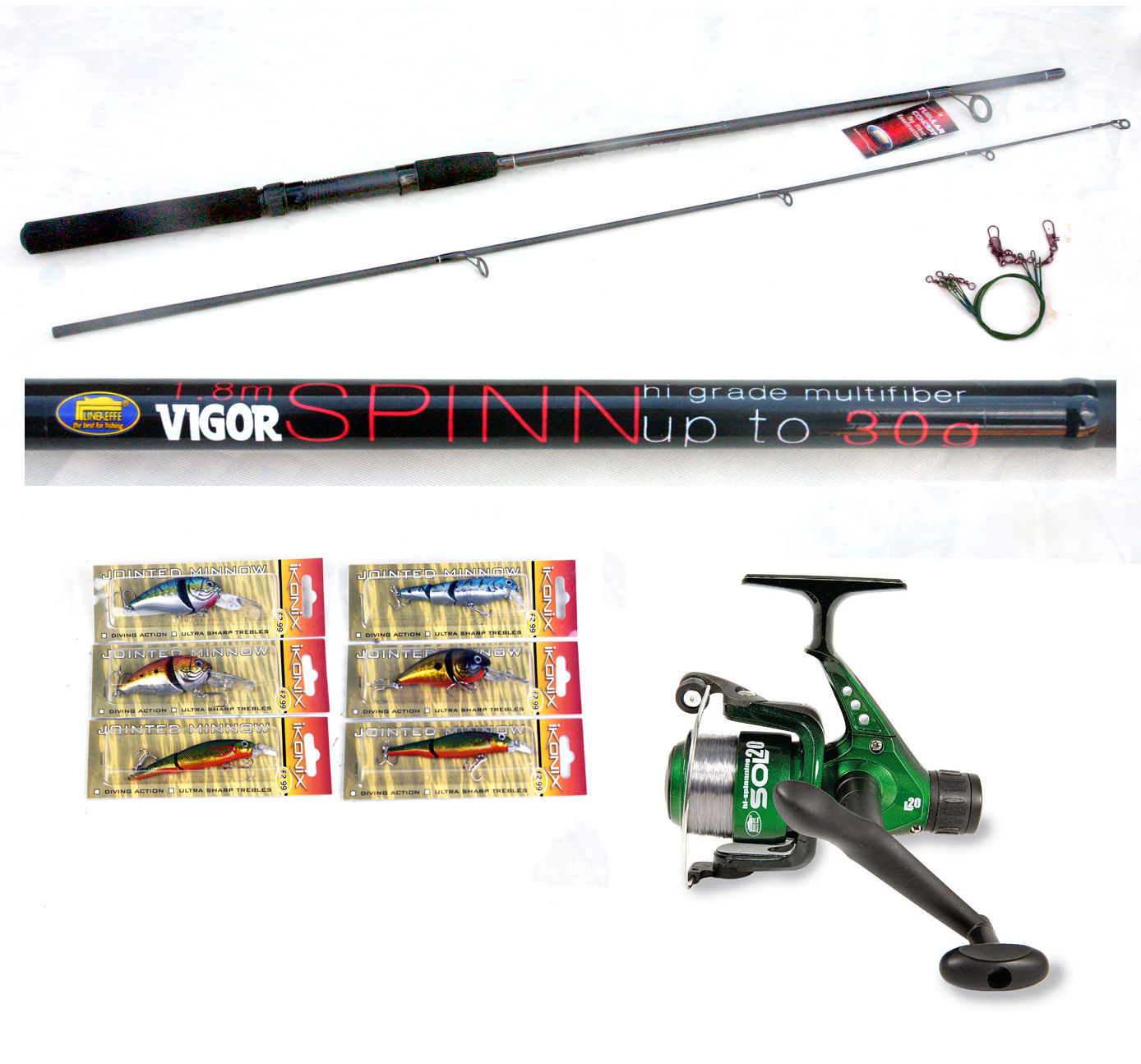 Fish Vigor Vigor Canal 6ft Spin Spinning Fishing Rod & Sol Reel 6 Lures / plugs ...