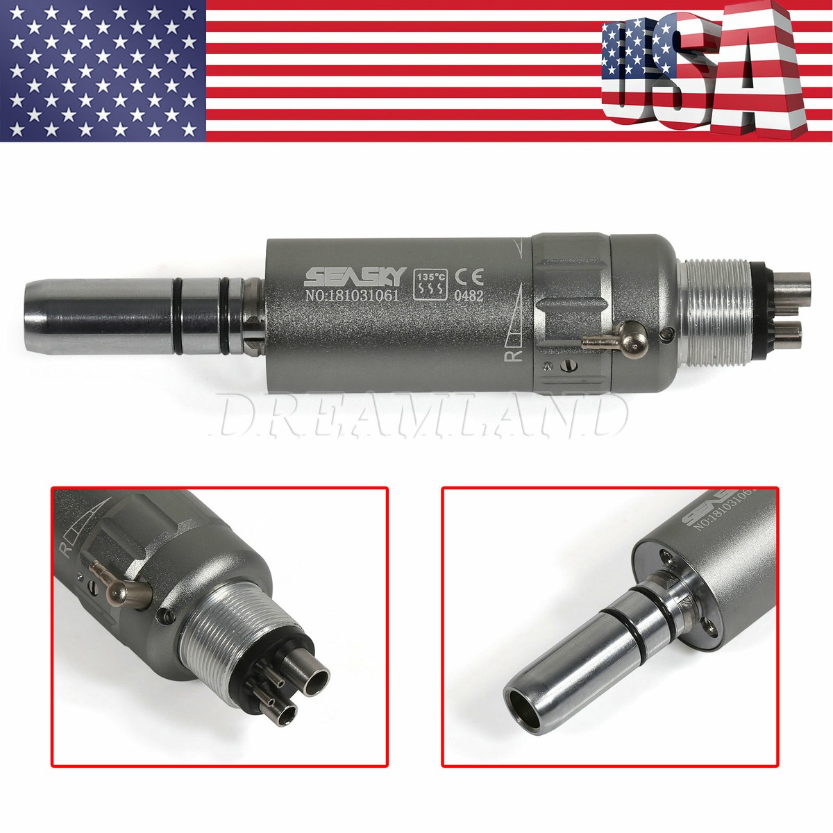 3x NSK Style Dental Low-Speed Air Motors – Straight Nosecone, 4-Hole, E-Type