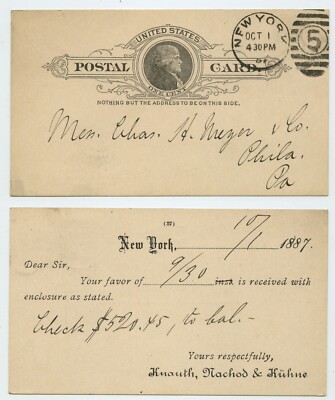 115863 - Ganzsache - Postkarte - New York 1.10.1887 nach Phila