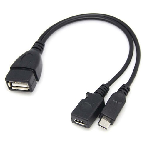 USB 2.0 A Female to Micro B Male + Micro B Female Host OTG Cable Adapter 20cm - Afbeelding 1 van 3