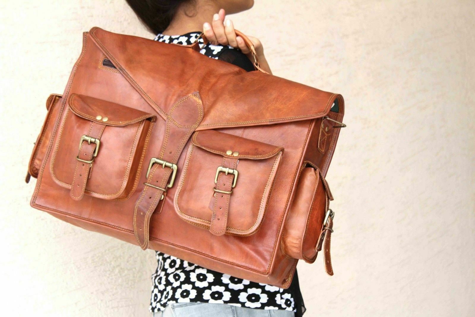 HANDMADE INDIAN DESIGNER DAKOTA LEATHER BRIEFCASE LAPTOP SATCHEL BAG MESSENGER