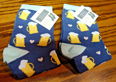 Set 2) Pair Ale Love Quarter Length Socks~Drink Steins~Hearts One-Size Adult 298