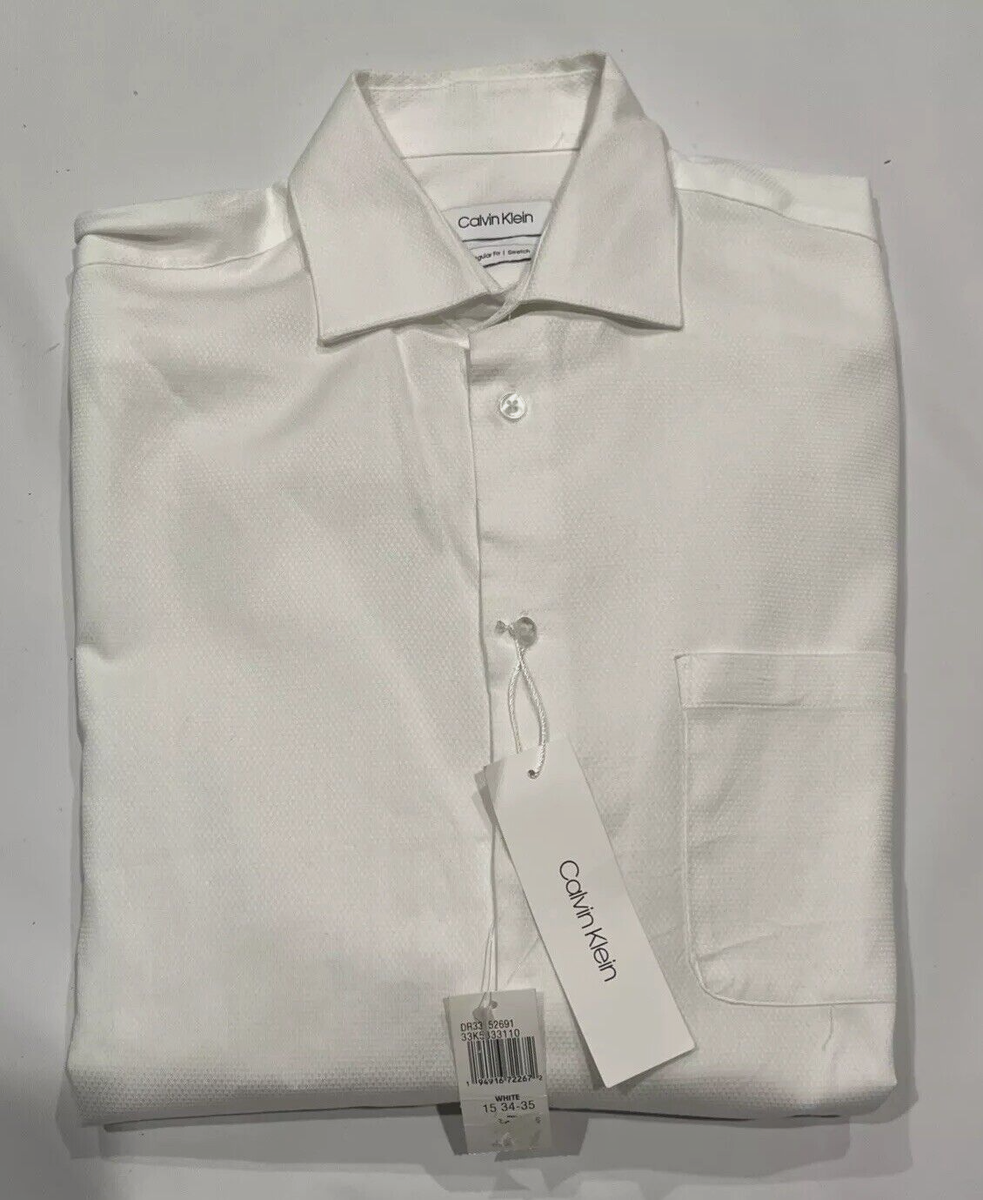 Calvin Klein men's Slim Fit Stretch Textured Dress Shirt - 15 34/35 - White  | eBay