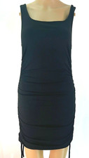 Sleeveless Side Ruched Black Mini Bodycon Dress Womens Size Medium Square Neck