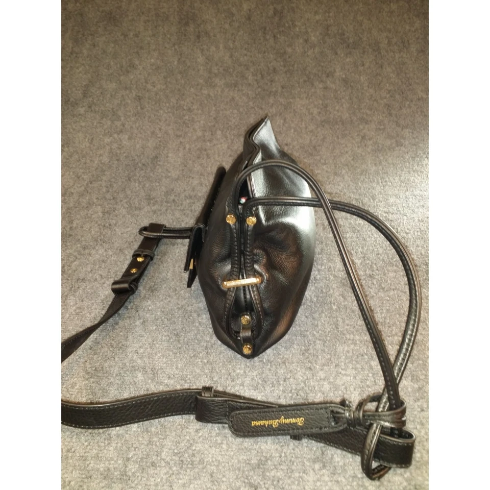 Tommy Bahama Crossbody Bag Black Leather Embroidered Gold Tone Embellish Boho - Image 4 of 4