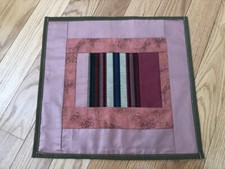 Quilted Table Topper, pink, tan, green, 16 x 15 new liner on the back