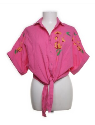 So Sweet Bluse Crop Croptop Cropbluse zum Binden Pink Stickerei Blumen Gr. L