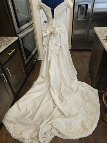 Moonlight Style 6164 Creme Beaded Lace Sequin vintage Ball Gown Wedding Dress