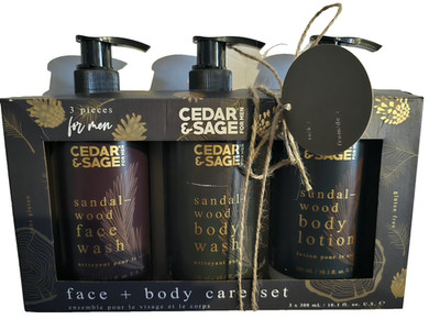 3 Pieces For Men Cedar & Sage Sandalwood Face Wash Body Wash Body Lotion Care...