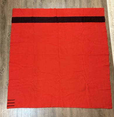 Vintage Red Wool Point Blanket Black Striped Thick NO TAG HBC