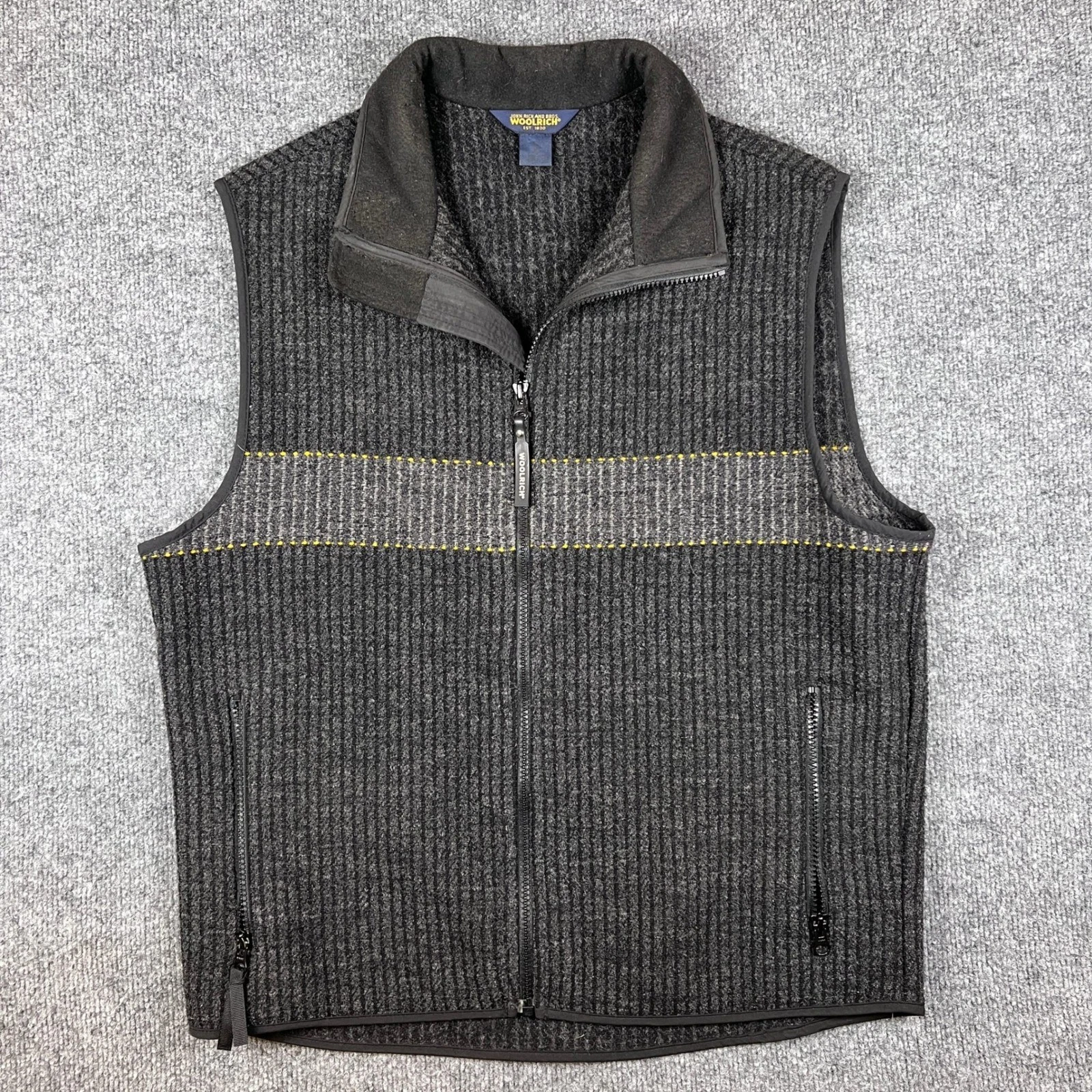 VTG Woolrich Vest Mens M Black Technowool Full Zip Boiled Wool Blend Outdoors