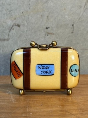 Rochard Limoges France Hand Painted Travel Suitcase Trinket Box