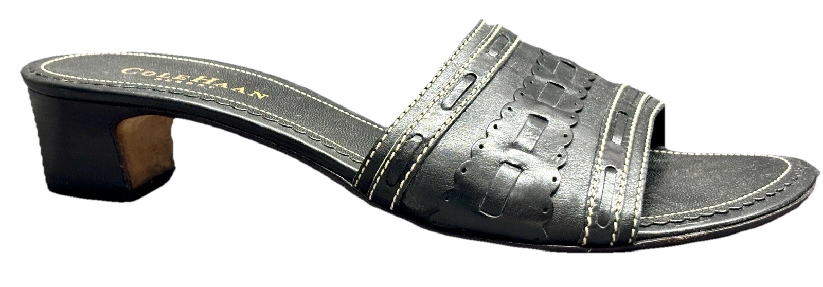 Clark Women’s Black Leather Kitten Heel Sandal Size 8