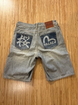Palace x Evisu Long Denim short - Reverse Denim - Size 30 BNWT | eBay