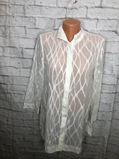 Carlisle Sheer Button Up Abstract Pattern Cotton Shirt Women's 10 White