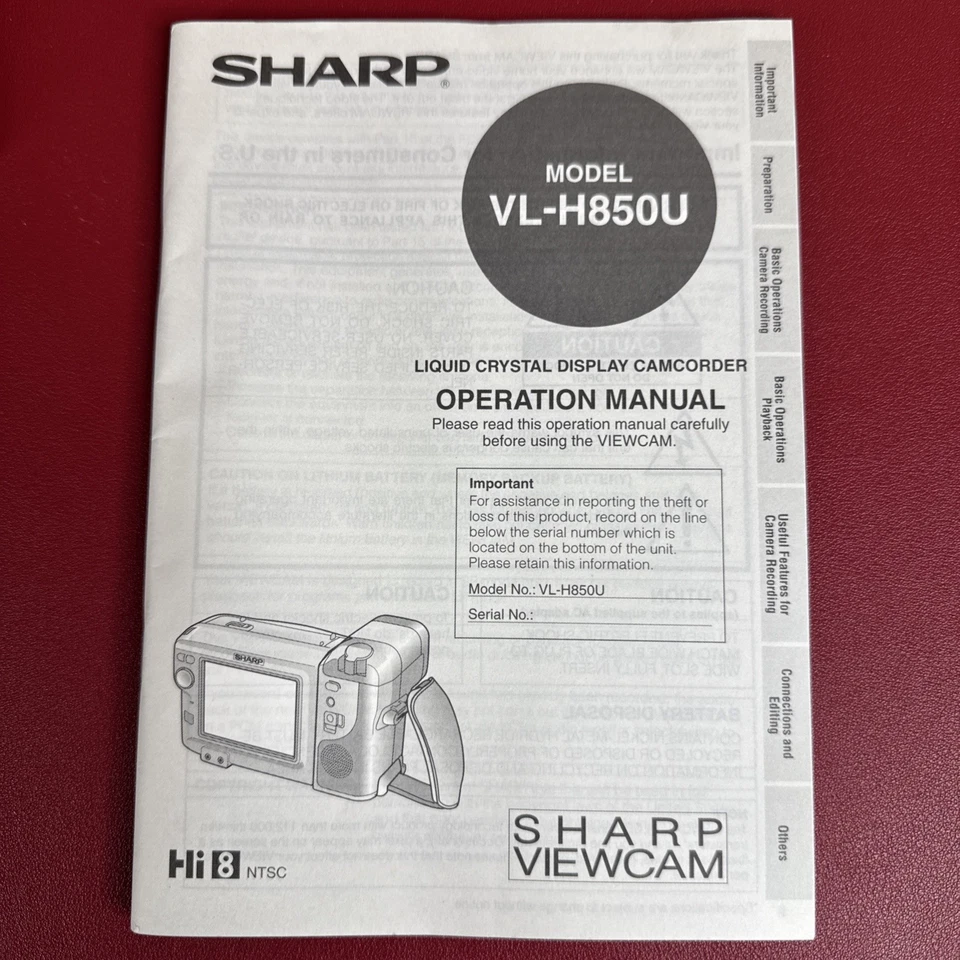 SHARP VL-H850U  Camcorder "Accessories", Manual, Charger, Remote  No CAMCORDER - Image 4 of 4