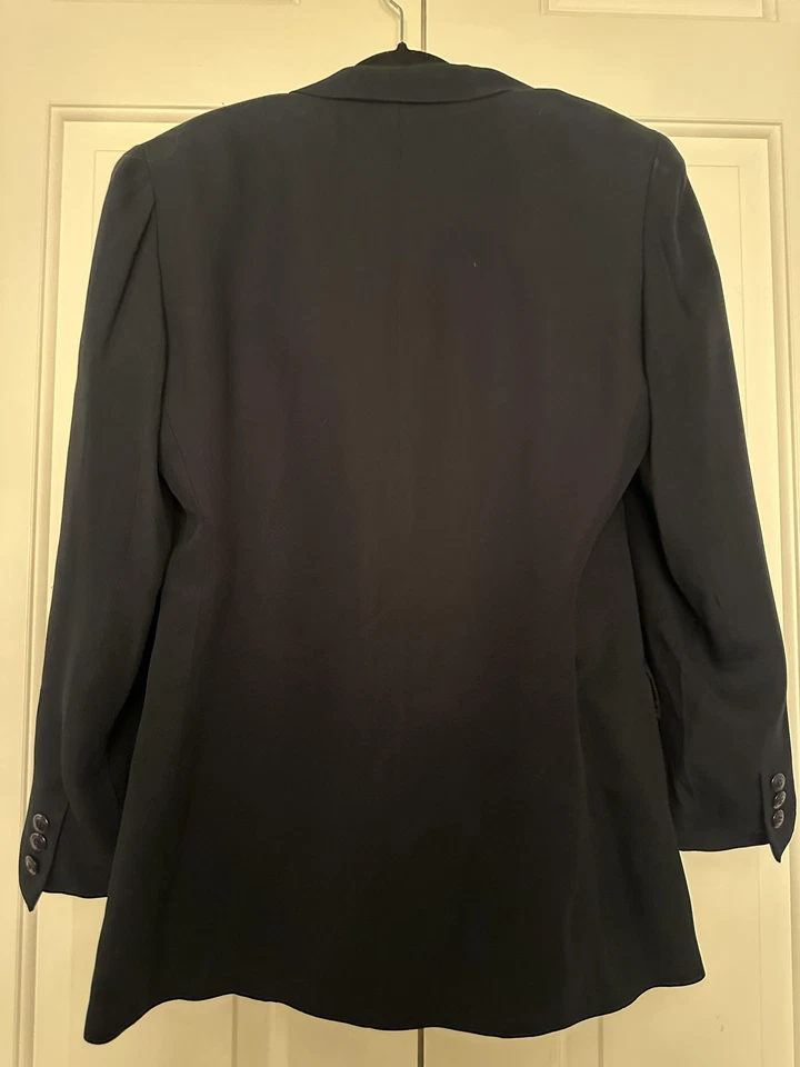 Blazer Ann Taylor Vintage Mujer 10 Azul Marino Doble Pecho Largo Forrado Chaqueta Años 90 Foto 2 de 4