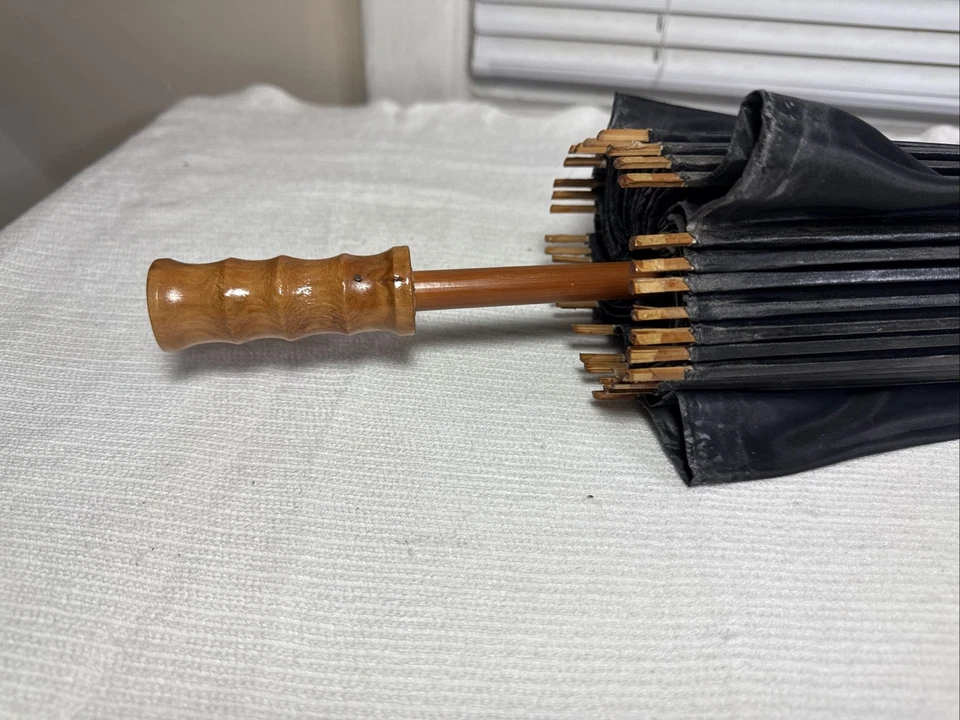 Sombrilla de bambú paraguas vintage papel de arroz asiático mango de bambú mango de madera Foto 2 de 4