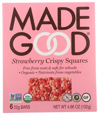 Organic Strawberry Crispy Squares Snack Bars By Made Good 6 4.66 Oz 4.68