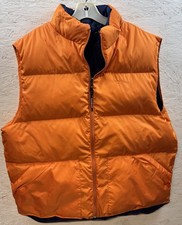 Vintage Mens LL Bean Reversible Zip Down Puffer Vest Orange Blue Large USA