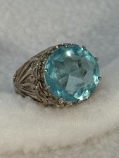 NWOT Round Topaz Scroll Filigree Sterling Silver 925 Ring Size 6.5 Appetite Blue