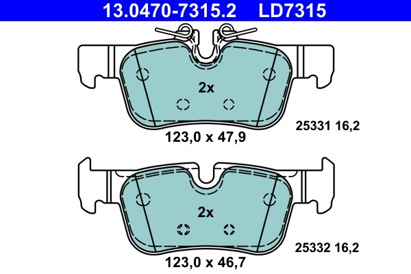 Plaquettes de frein ATE 13.0470-7315.2 anti bruit et sans poussiere pour OE 34 20 1 5