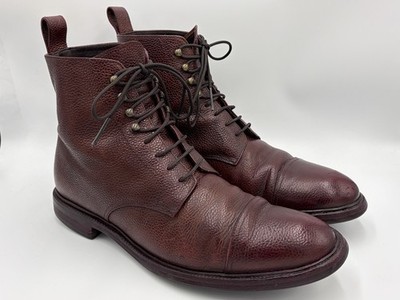 Meermin Mallorca 43172 Brown Grained Leather Speedhook Cap Toe Boots Shoes 9 UK