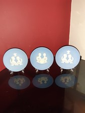 Wedgewood Blue Jasperware Royal Wedding & Birth 3 Round Trinket Dishes