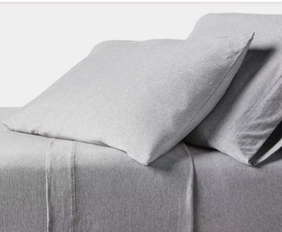Threshold 4 Pcs Jersey Sheet Set Light  Gray Full Size 100% Cotton 