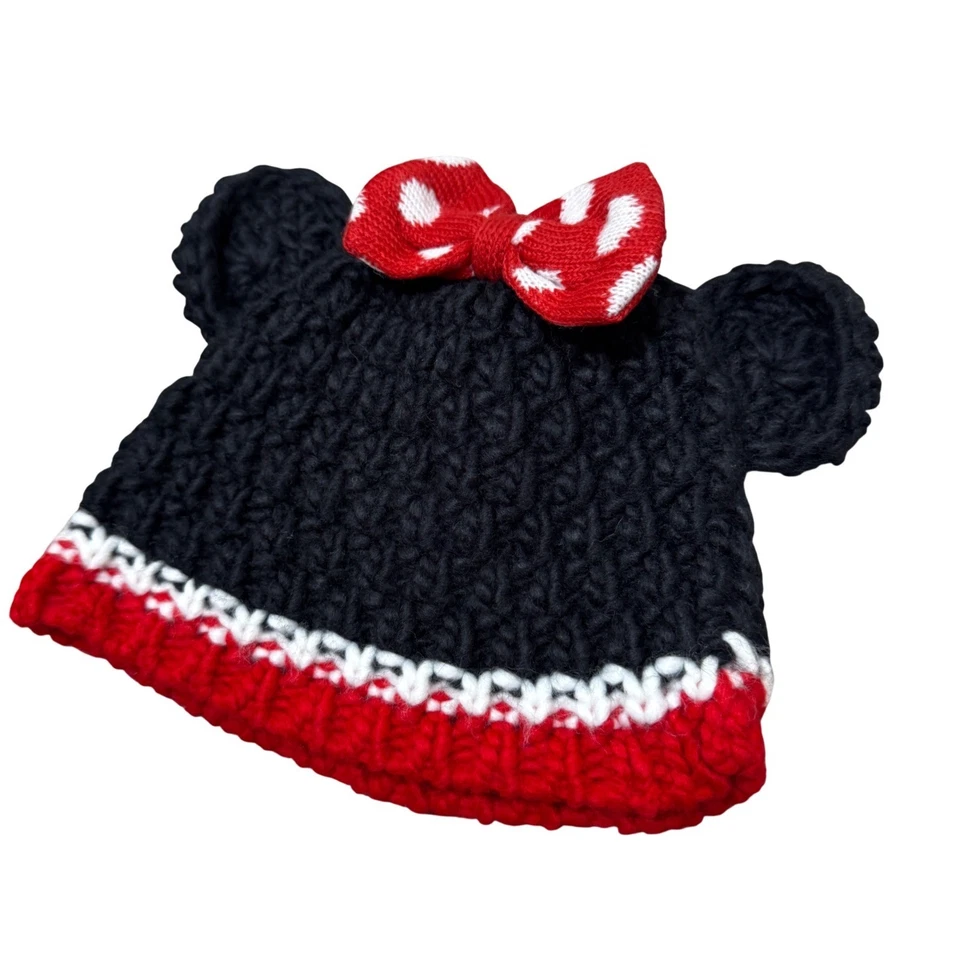 Disney Bebé Minnie Mouse Tejido Sombrero Negro Rojo Arco Talla Única Oreja Sombrero Disfraz Foto Foto 2 de 4