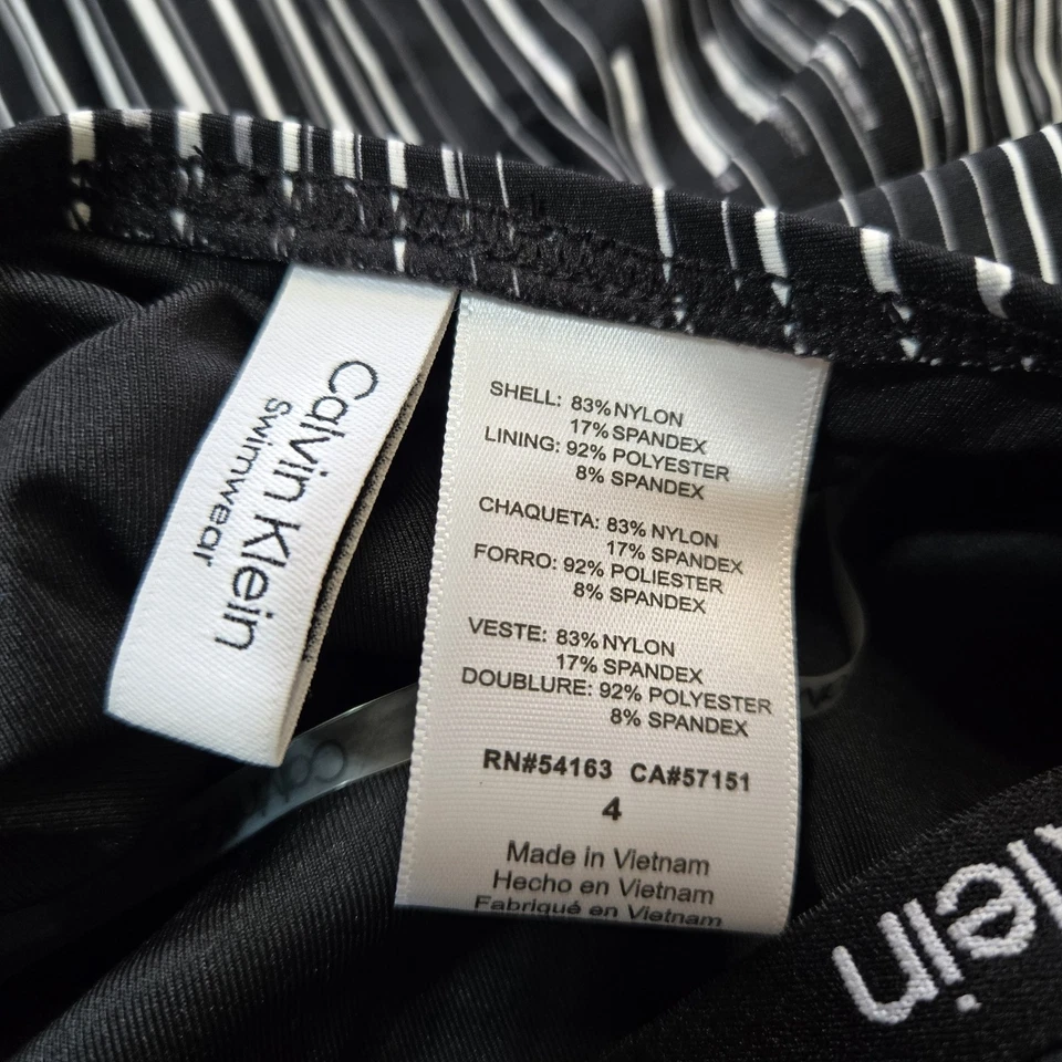 Traje de baño Calvin Klein fruncido negro blanco abstracto halter de una pieza nuevo con etiquetas talla 4 Foto 4 de 4