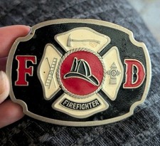 Buckle Bakery Fire Fighter Enamel Belt Buckle 1670 Made in USA Pure Pewter