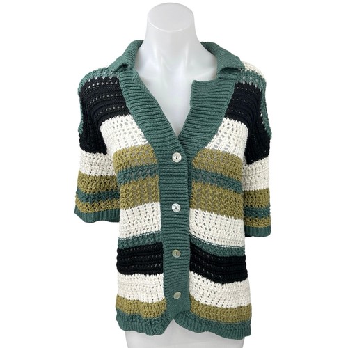 Cárdigan Polo Zara Multicolor Rayas Botones Crochet Tejido Suéter Top L/XL