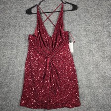ASTR The Label Sequin Bodycon Mini Dress Red Open Back Party Size M NWT