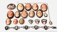 Lot of Antique Victorian Real Cameo Silver Jewelry Ring Brooch Bracelet Pin