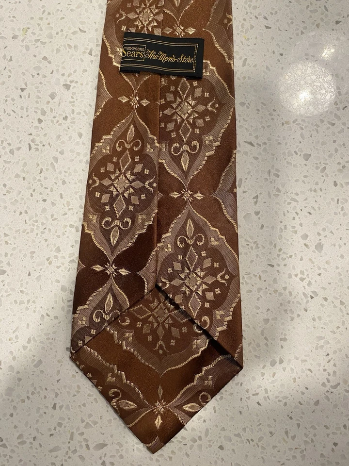 Винтажный мужской галстук 70-х Simpsons Sears коричневый эклектичный дедушка хипстер - Изображение 2 из 4