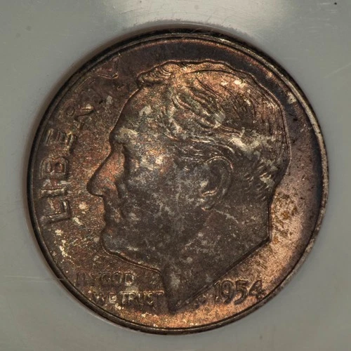 1954 10c Silver Roosevelt Dime - Pastel Toning - NGC MS 67 - SKU-X6211