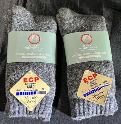 2 Pair 52% Merino Wool Blend Warm Socks Navy Extreme Cold Winter Size 4-10.5