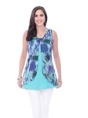 Parsley & Sage Women's Layered Tunic Tank Top - Water Lily NWT