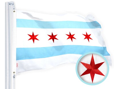Chicago City Flag 3x5FT Embroidered 220GSM Spun Polyester Illinois By G128