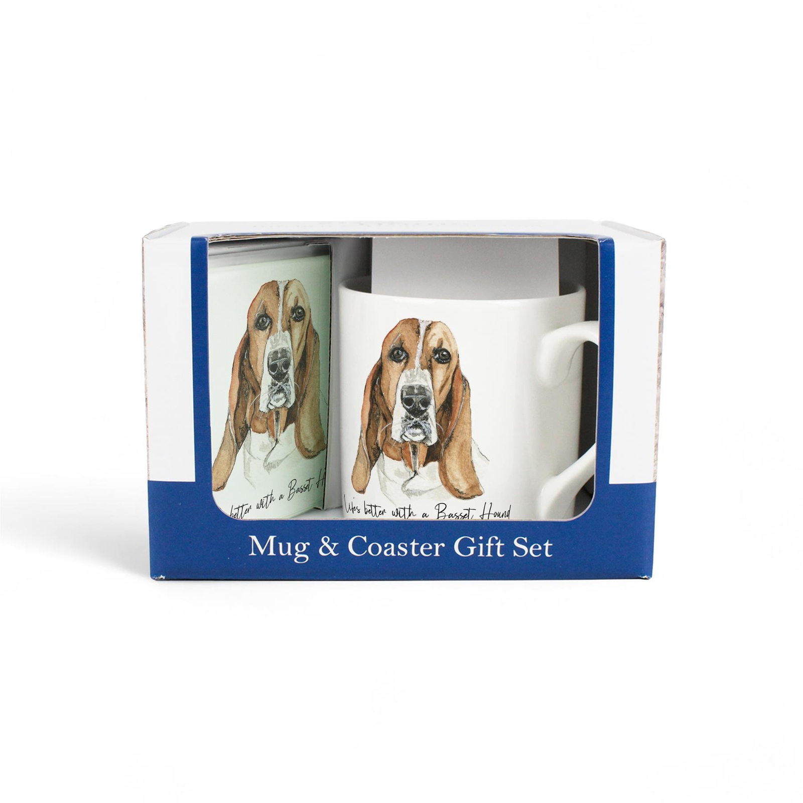 Basset Hound Bone China Mug & Glass Coaster Gift Set - Presents for Dog Lovers